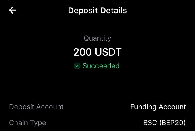 A "Deposit Details" screen confirms a successful 200 USDT transfer via BSC (BEP20), serving as proof of the poster's web3 earnings from content creation and research work.