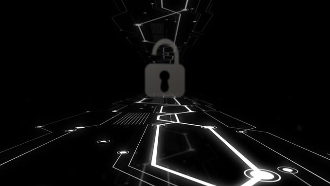 The image features a black and white scene of a lock and key positioned centrally against a dark background. The lock appears to be made of metal, with a chain-like pattern around its edges. It has a silver color that contrasts with the monochrome theme. The key is located on the right side of the frame, slightly above the lock. The image does not contain any text or additional objects, and there are no people present in the scene.