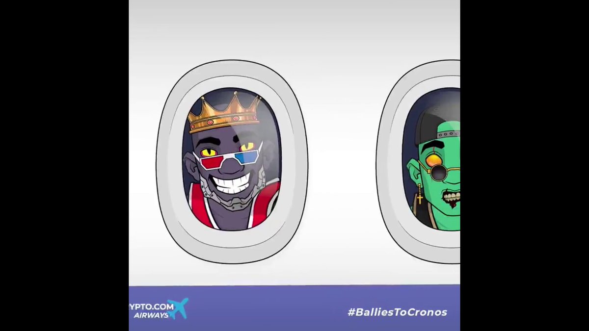 The image features a cartoon depiction of two people inside an airplane, with one person wearing sunglasses and a crown while the other has a green mask on their face. The caption below the image reads "Attention @Dylarcus, @legion_cro and @NikolaosDarmls You're flying to the World Cup! Well... almost. To celebrate the World Cup, we're giving away 200 BALL every day to 3 members of the Cronos community. Winners are drawn from our followers."