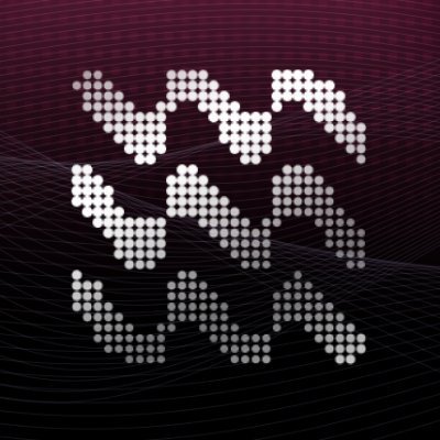 A stylized graphic of the Ethereum logo made of white illuminated dots against a dark purple and black wavy grid background.