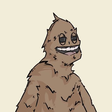 The image features a cartoon depiction of a large, furry monster with a big smile on its face. The monster has a brown color scheme and appears to be smiling at the camera. The background of the image is white, which contrasts nicely with the brown fur of the monster. There are no texts or other objects in the image, making it a simple and clean composition that focuses solely on the monster's features and expression.