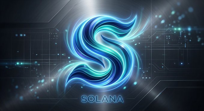 A stylized digital graphic featuring the glowing blue 'S' logo of the Solana cryptocurrency with the word 'SOLANA' displayed below.