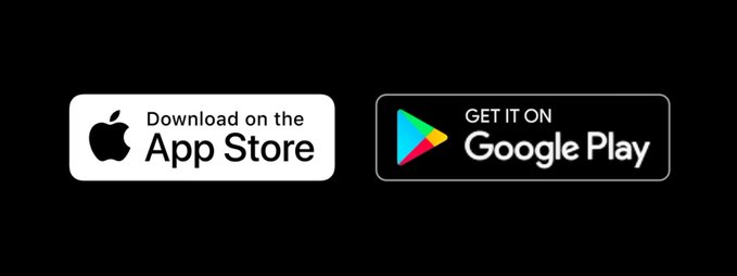A black banner displaying the 'Download on the App Store' and 'GET IT ON Google Play' download badges.