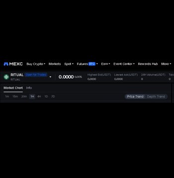 A screenshot of the MEXC cryptocurrency exchange webpage displaying the Ritual (RTUAL/USDT) token trading pair at a price of 0.0000, with a market chart visible but no price trend displayed. The image relates to the post by showing the exchange page for Ritual ahead of its anticipated listing in October.