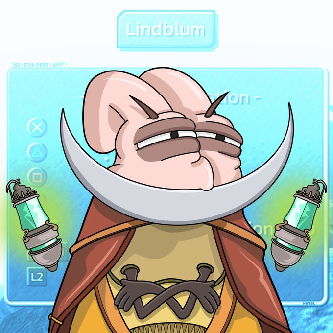 A digital illustration of a cartoon character with a large mustache and a red cape, labeled 'Lindblum' at the top.