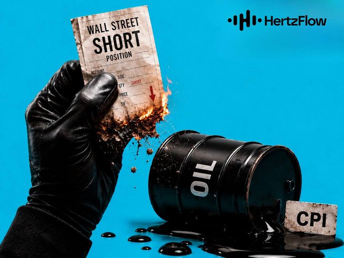 A gloved hand burns a "Wall Street Short Position" order slip next to a toppled oil barrel marked "CPI" and "OIL" with the HertzFlow logo in the corner—visually symbolizing the collapse of traditional Wall Street trading and inflation-driven oil chaos, which ties into the post's message about HertzFlow on BNB Chain offering a permissionless, decentralized alternative to legacy finance.