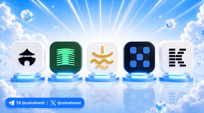 A collection of five project icons displayed on glowing podiums against a sky-blue background with floating gems and clouds, with the text "TG @coinshoott | X @coinshoott" in the corner. The image serves as a visual showcase for the @GIWA_by_Upbit acceleration projects, featuring icons for Naru_giwa, Hanok_io, kachidotxyz, GiwaterFinance, and JoseonFun.