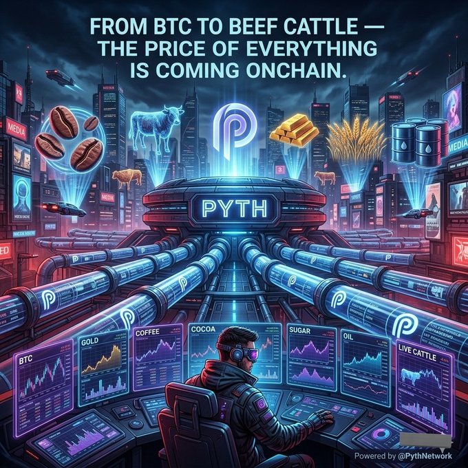 ursa, a cryptocurrency exchange, is hosting an event with a futuristic cityscape and a man in a black jacket at the center of a large screen displaying live cattle prices.