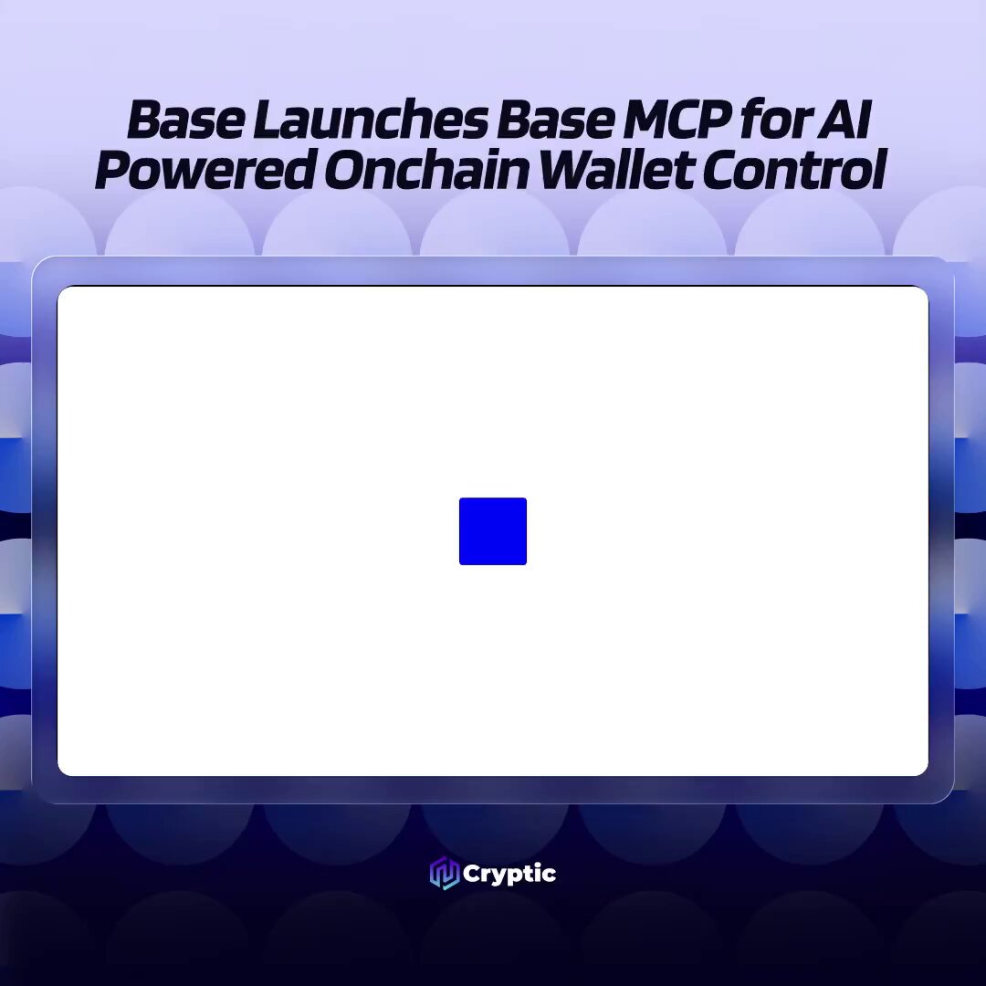 The image features a white square with a blue border that says "Base Launches Base MCP for AI Powered Onchain Wallet Control". The background of the image has a purple gradient, which adds visual interest to the overall design. The caption below the image provides information about the content and its relation to the post.