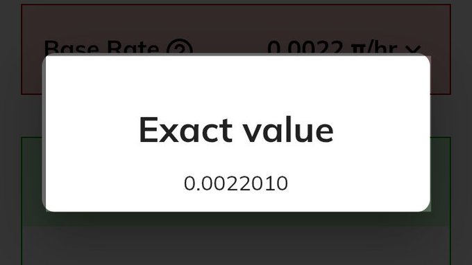 A screenshot showing a tooltip with the 'Exact value' of 0.0022010, displayed over a 'Base Rate' field showing 0.0022 π/hr.