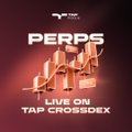 The image is a poster for "Perps Live On Tap Crossplex". It features a series of bar graphs, each containing a different color - red, orange, yellow, green, blue, and purple. The bars are arranged vertically, with some overlapping or positioned at different heights. In the top left corner, there is text that reads "Perps" and "Live On Tap Crossplex", which further confirms the theme of the poster. In the bottom right corner, a tagline suggests that the image may be related to Bitcoin. The overall design creates an interesting visual representation of the concept behind Perps Live On Tap Crossplex.
