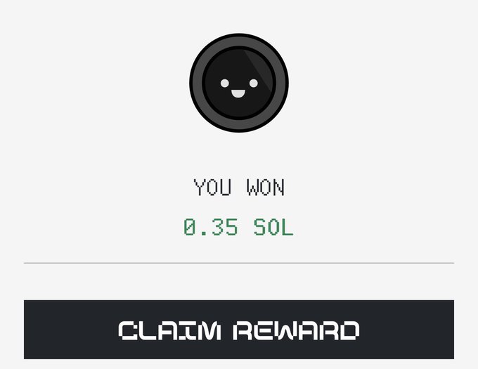The image shows a screen with a message that reads "You won 0.35 sol". The text is black, which contrasts with the white background of the screen. The message seems to be related to a gaming experience or achievement, possibly from a video game.