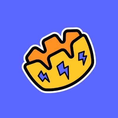 A cartoon-style sticker shows a yellow treasure chest with three blue lightning bolt symbols on its front, set against a purple background. The chest and lightning bolts visually represent the "jackpot" and staking/betting activity rewards described in the accompanying promotional post for the $JPT token presale.