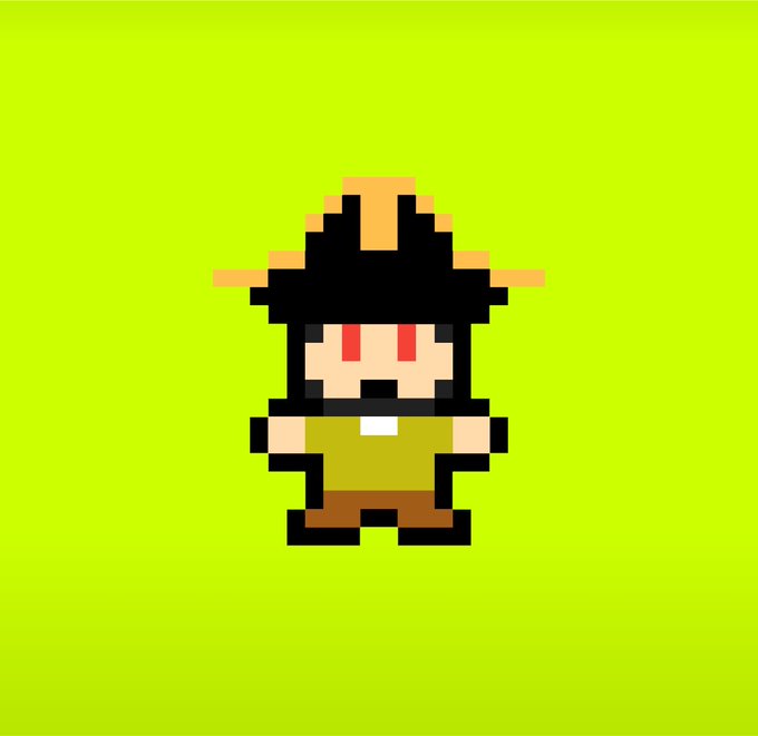 A pixel art character resembling a pirate or hunter with a wide-brimmed black hat, red eyes, a beard, and green overalls stands against a lime green background. The character likely serves as a mascot for the Iron Legion NFT project featured in the giveaway post.