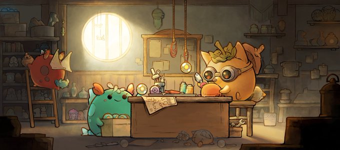 A cozy workshop scene features cute cartoon creatures—a green dragon-like character, a bird in goggles, and others—collaborating around a desk with tools, snacks, and blueprints. The image's warm, communal vibe aligns with the message's invitation to join the builder community, learn, and be inspired for the next Vibeathon.