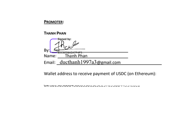 The image shows a white piece of paper with black text, which appears to be a form or receipt for an online payment. The text includes instructions such as "Thank you Web3 Ngày cuối cùng của Tháng 5 Tháng 5 là tháng của Sâu Sâu Valiu hay không còn quan trọng nữa." The post is titled "Promote" and it seems to be a promotional message for an online payment service.
