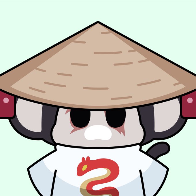 A cartoon chimpanzee wearing a traditional conical straw hat and a white shirt featuring a red dragon design stares forward with a neutral expression. The image represents the "Chimpers" NFT collection mentioned in the post, depicting one of the unique character designs from the limited 5,555 piece series.