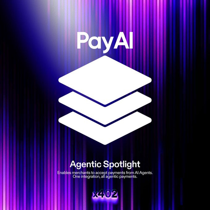 The image features an advertisement for PayAI that highlights its ability to facilitate payments between agents without the need for traditional payment systems or human oversight. The text on the poster reads "Agents can code and research. But when one agent needs to hire another to finish a task, traditional payment systems break down. They require bank accounts and human oversight." This message emphasizes PayAI's role in streamlining payments within the agentic economy by acting as the settlement layer for agents who need to hire others to complete tasks.