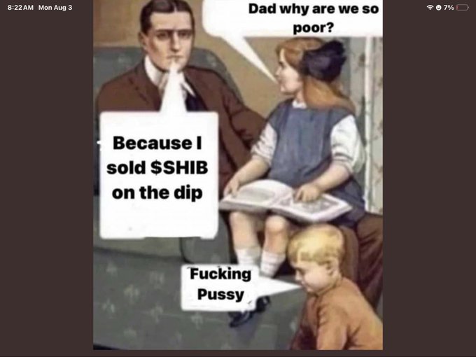 This meme image uses a classic family dialogue format to present a humorous take on the risks and public discourse surrounding high-profile cryptocurrency assets. By referencing SHIB directly, the image humorously conveys the event’s explosive nature and the potential for missing out on profits if sold prematurely. It also plays on the family’s reaction to the event to highlight SHIB-related coincidences comically.