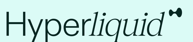 The image displays the wordmark "Hyperliquid" in elegant dark green serif italic typography against a light mint background, with a small abstract symbol next to it. This serves as the official logo for HyperliquidX, the decentralized exchange praised in the caption for its fast execution, deep liquidity, and user-focused trading experience.