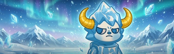 A chibi-style cartoon yeti with golden horns stands stoically in a frosty, aurora-lit arctic landscape surrounded by floating ice crystals. The character appears to be a mascot for the $Cedric token, with its cute yet determined demeanor embodying the community-driven appeal the post highlights, suggesting that the token's value lies in its passionate supporters rather than technical analysis.