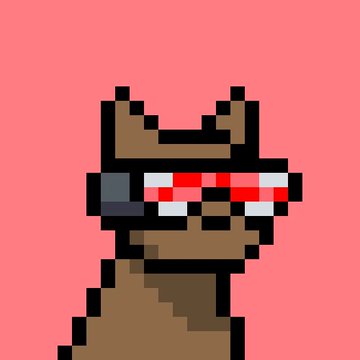 A pixel art illustration of a brown deer wearing red and white 'thug life' style sunglasses against a solid pink background.