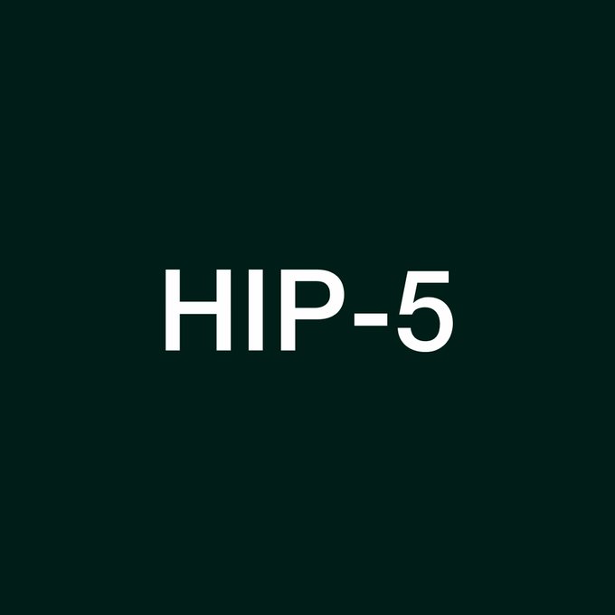 A dark teal background displays the white text 'HIP-5' centered in a bold, modern font.