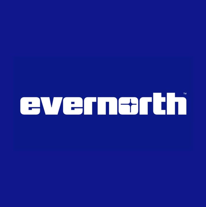 The image displays the "evernorth" logo in bold white lowercase lettering on a deep blue background, featuring a star/compass design within the letter "o" and a small "TM" trademark symbol. This branding relates to the news of Evernorth being SEC-cleared to list on Nasdaq under ticker XRPN as an XRP treasury company.