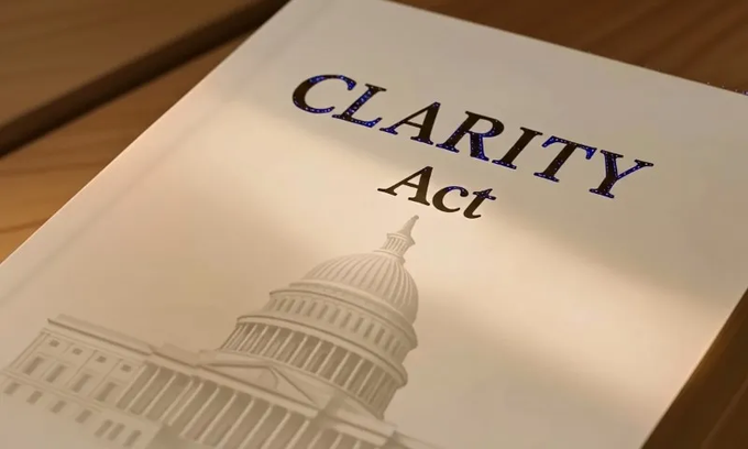 A document titled 'CLARITY Act' displayed with an illustration of the U.S. Capitol building dome.