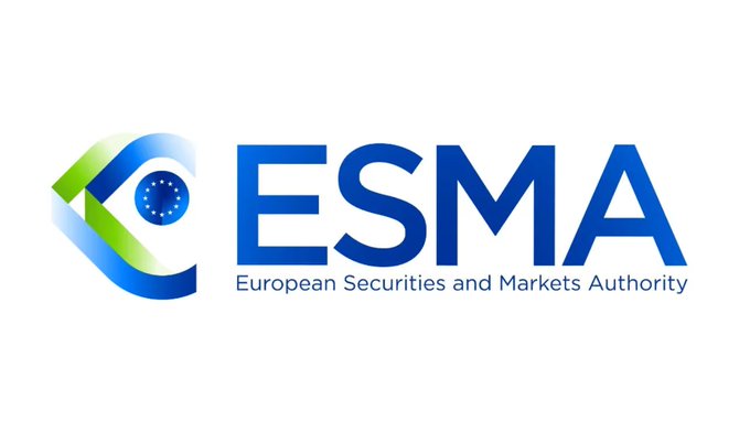 The image shows the logo of the ESMA (European Securities and Markets Authority), featuring a stylized blue and green eye design alongside the acronym and full name. The logo represents the regulatory body imposing the new MiCA-compliant stablecoin restrictions described in the post.