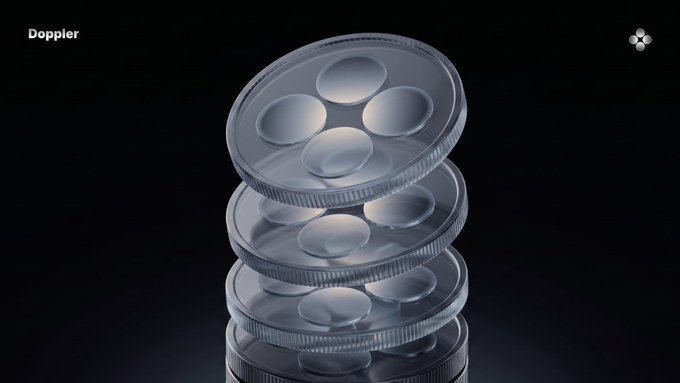 The image shows a stack of translucent glass-like discs with bubble-shaped depressions, set against a dark background with the word "Doppler" in the upper left corner. This visual metaphor of layered, structured components reflects the post's message about @doppler_fi's methodical approach of building foundational infrastructure before launching the $XDP token, rather than following the common pattern of releasing a token prematurely without substantive products or partnerships in place.