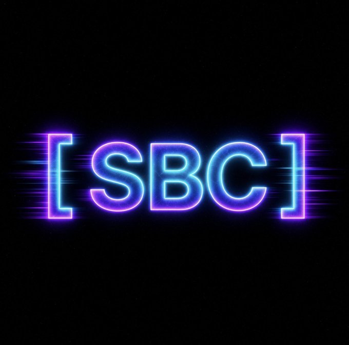 The acronym '[SBC]' displayed in glowing neon purple and blue letters on a black background.