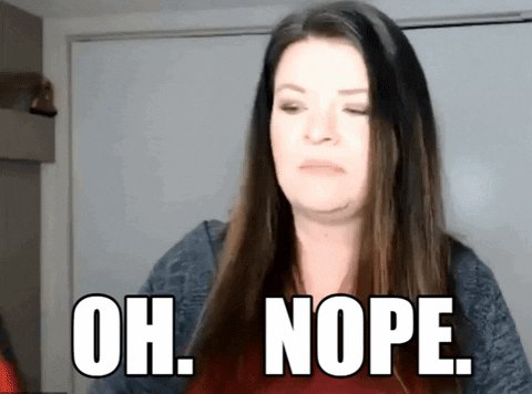 The image features a woman with long brown hair wearing a blue shirt who appears to be looking down at her phone screen. The text "oh.nope" is displayed above her head, which seems to be part of an internet meme or joke. The background of the image is white and has a door visible in the top left corner.