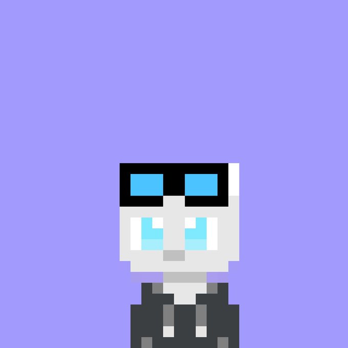 A pixel-art character with blue eyes, wearing dark sunglasses and a black hoodie, is displayed against a soft purple background, serving as promotional artwork for an Alpha Radar giveaway of 10 GTD (guaranteed) spots in a Bumbos Art NFT mint.