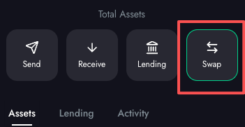 A close-up of the Noir wallet interface highlights the "Swap" button, which the user emphasizes as the simplest method to convert funds from a privacy address before depositing to an exchange. The image underscores the recommended step of swapping tokens within the wallet rather than attempting direct transfers.