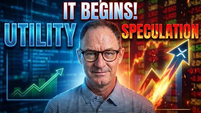 urn of fire and a green arrow point upwards, accompanied by the text "It begins! Utility... Speculation."