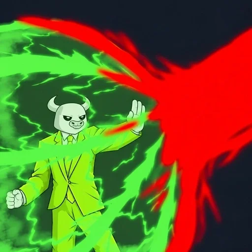 A cartoon bull wearing a suit and a bull mask stands in a powerful pose, projecting streams of green and red energy from its hands against a dark background. The bullish imagery aligns with the post's promotion of the newly launched "$BULLISH" token on Runitup, emphasizing its volatile, high-energy potential.