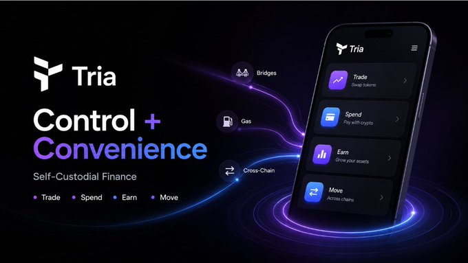!"Crypto still makes users choose: control or convenience. That is why @useTria is interesting to me. Tria is building a self-custodial finance app where users can trade, spend, earn, and move across chains without constantly dealing with bridges, gas, or network switching."