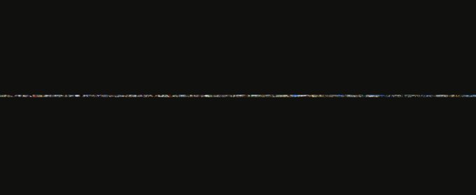 A mostly black image featuring a thin, glitchy horizontal line of multicolored static across the center.