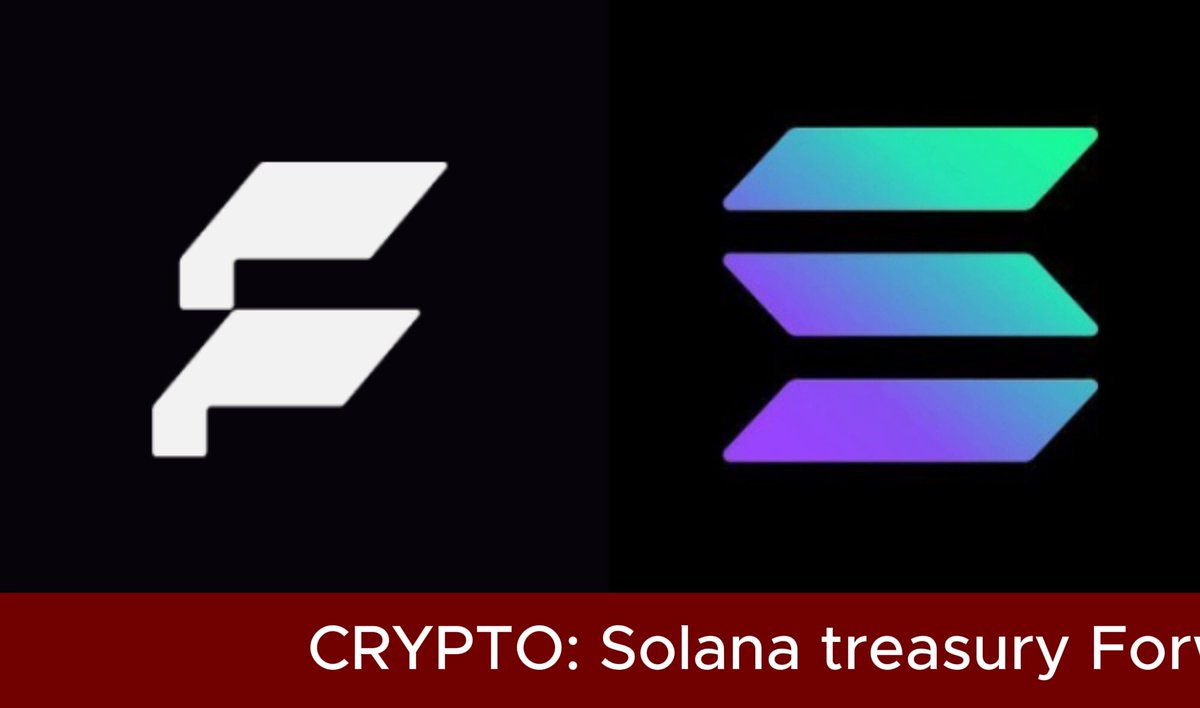 The image features a black background with two different logos side by side. The top logo displays a white "F" followed by a purple "S", while the bottom logo shows a purple "S" with a green "E". Below these logos, there is text that reads "Crypto: Solana Treasury For". This suggests that the image might be related to cryptocurrency or digital currency, specifically the Solana token. The text also mentions that the Solana Treasury for will join the Russell indexes effective June 29th and puts at the bottom of the image.