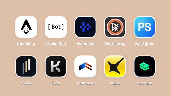 This image displays logos for various projects including Nondollar, Bracketbot, Hyperlink, The Pit App, PolySignal, Skew, Koto, Manifest, Pulse, and Gemint, aligning with an "Early Projects Watchlist."