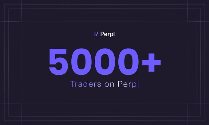 A celebratory milestone graphic for the Perpl trading platform, featuring a dark purple background with the brand logo and large text announcing "5000+ Traders on Perpl." The image visually commemorates the platform reaching 5,000 users, aligning with the post's nostalgic call to recognize early supporters.