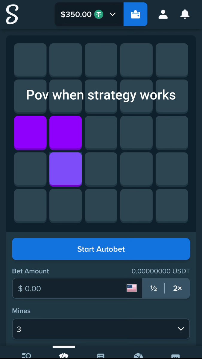 The image shows a cell phone screen displaying a game strategy for mining cryptocurrency called "Pov when strategy works", which seems like a poker-based strategy for Bitcoin mining. Users are required to put $350 into the mining pool at the beginning of their turn, and if they succeed in mining 21 Bitcoin, they get an additional $21 bonus on @Stake. The remaining bitcoins are then broadcast worldwide.