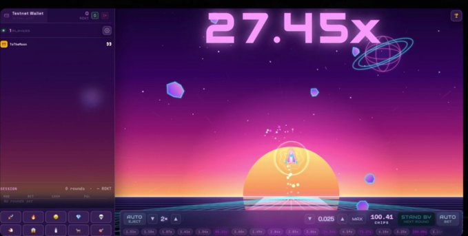 A screenshot of a crypto gambling site showing a 27.45x multiplier over a space-themed game with a Textwallet on the left.