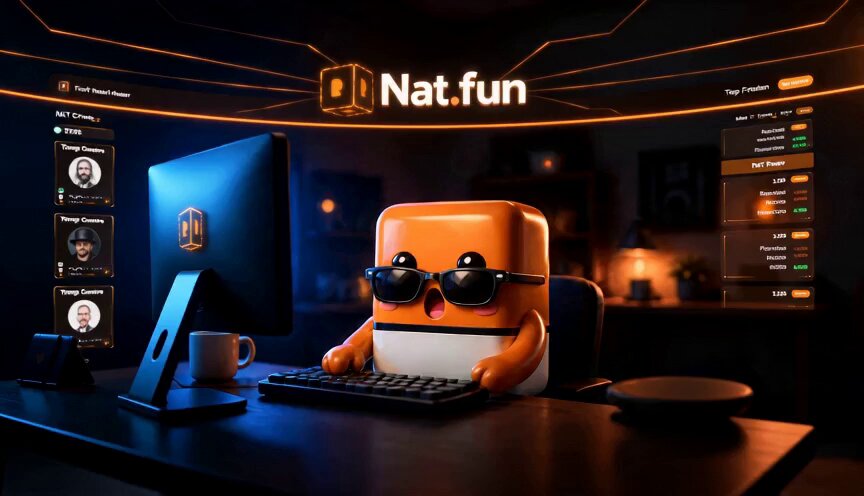 The image features a cartoon character sitting at a desk using a computer keyboard while wearing sunglasses. The character appears to be engaged in an immersive media viewing experience, possibly playing a video game or watching a movie. In the background, there are several other characters visible on the screen, suggesting that this is part of a larger gaming environment. The post also includes updates and token posts for users to join the community, as well as a discussion about the user interface and controls.