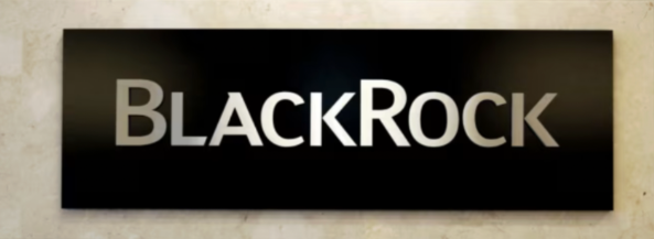 A photograph of the 'BlackRock' company logo displayed on a black plaque.