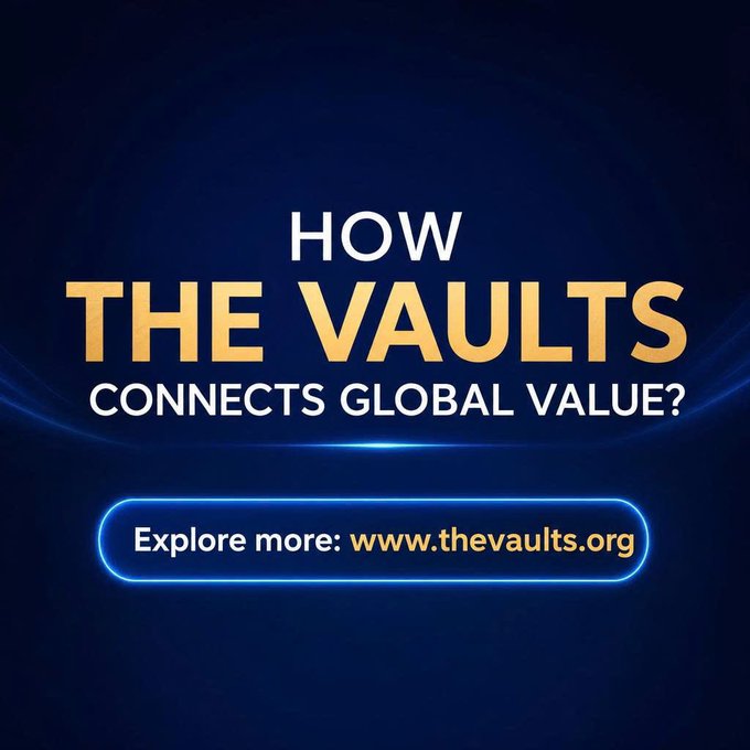 A dark blue advertisement asking 'HOW THE VAULTS CONNECTS GLOBAL VALUE?' with a button reading 'Explore more: www.thevaults.org'.
