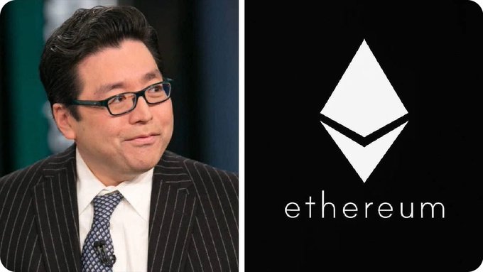The image shows Tom Lee alongside the Ethereum logo with the text "ethereum" beneath it, visually reinforcing the news that his firm BitMine has purchased 15,112 $ETH worth $41 million.