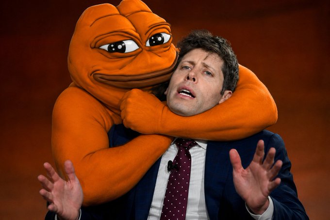 The image features an orange man wearing a suit and tie, with his arms wrapped around another person who appears to be a cartoon character or mascot. The caption reads "Evening thought about Arc. I Have Been thinking why I'm genuinely bullish on @TheARCTERMINAL". This suggests that the man is contemplating the value of the cartoon character or mascot in relation to the image, possibly drawing inspiration from it for his own brand or marketing strategy.