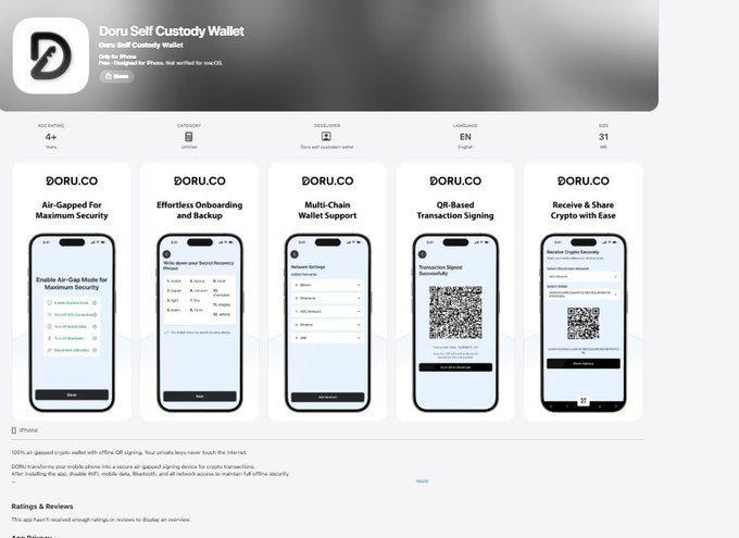 The image shows a screenshot of an app called "Dorus Self Custody Wallet". It displays five different versions of the app, each with unique features and designs. The app appears to be focused on providing users with self-custody wallets for Bitcoin transactions, offering various options for managing digital currency securely.
